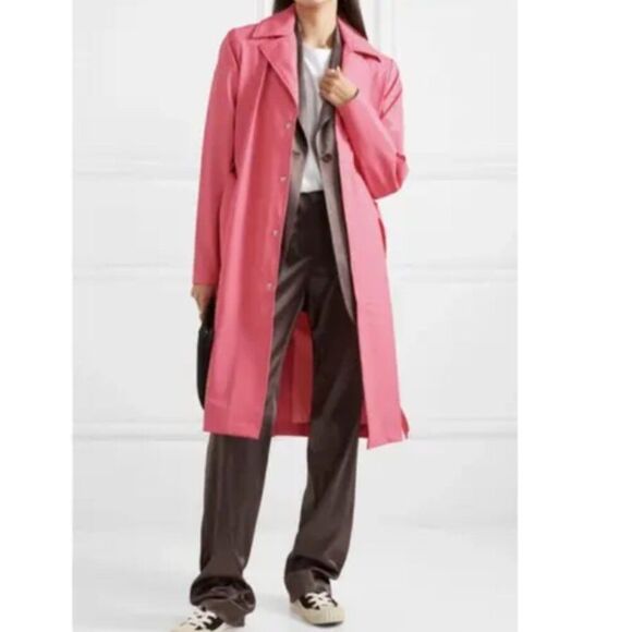 RAINS Vibrant Pink Waterproof Belted Trench Coat, Size S/M - Picture 3 of 15